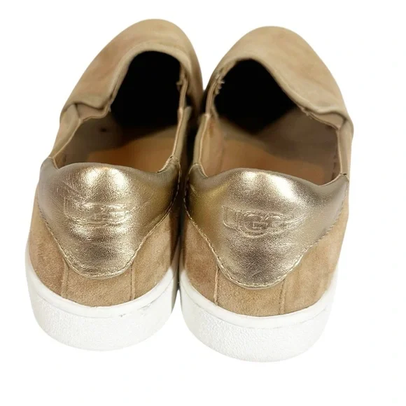 UGG Cas Slip-on Sneakers Women's 7.5 Brown Suede with Metallic gold Leather Heel - Picture 6 of 9